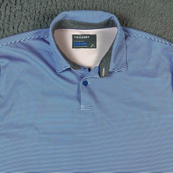 Twillory Polo Shirt Mens Large Blue Pink Striped Athleisure Performance Golf - Picture 2 of 9